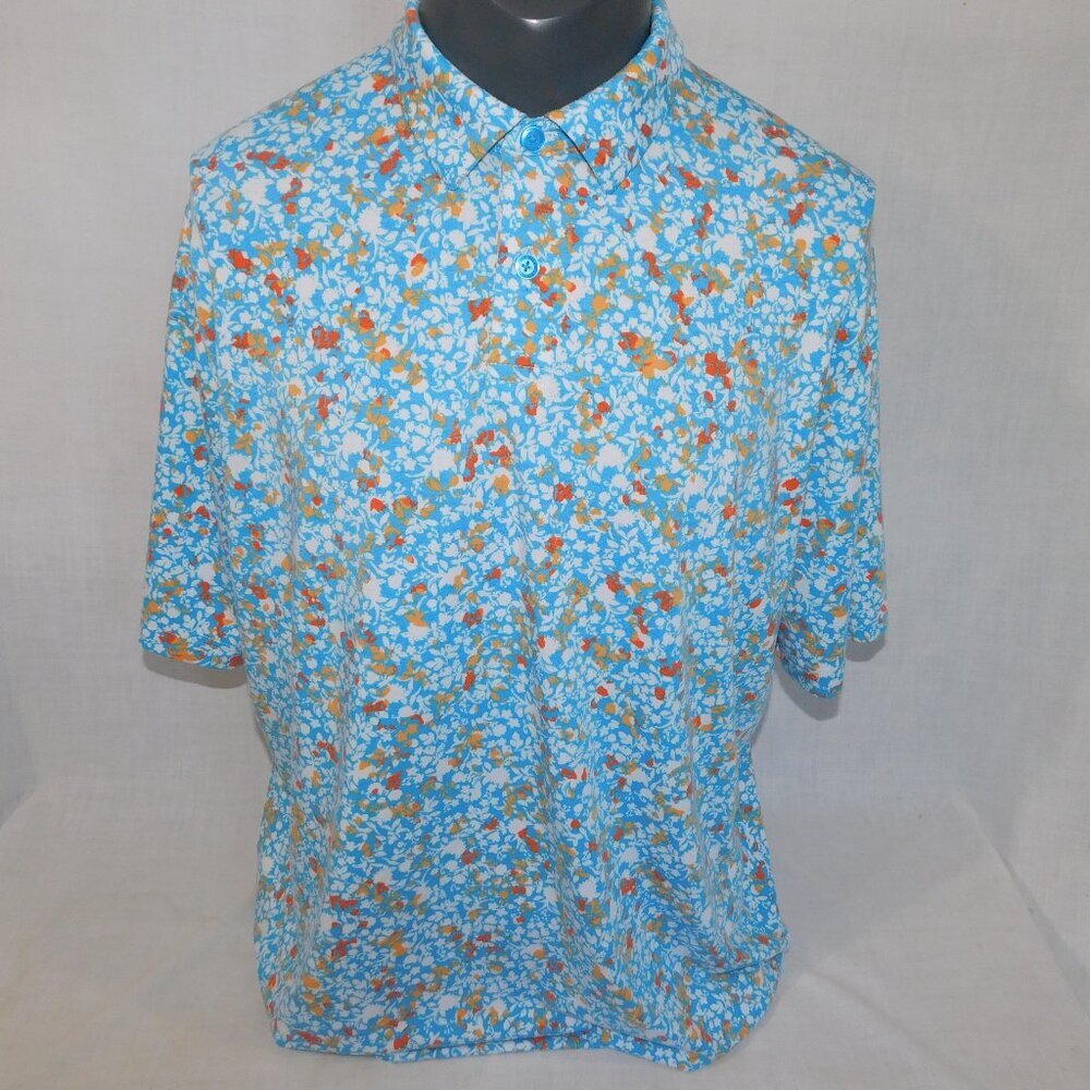 Callaway Opti Dri  Blue Orange White abstract Floral golf Polo Shirt Mens L